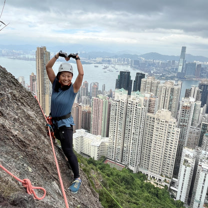 Hong Kong Victoria Peak Flight - Via Ferrata with big heart pose to Hong Kong